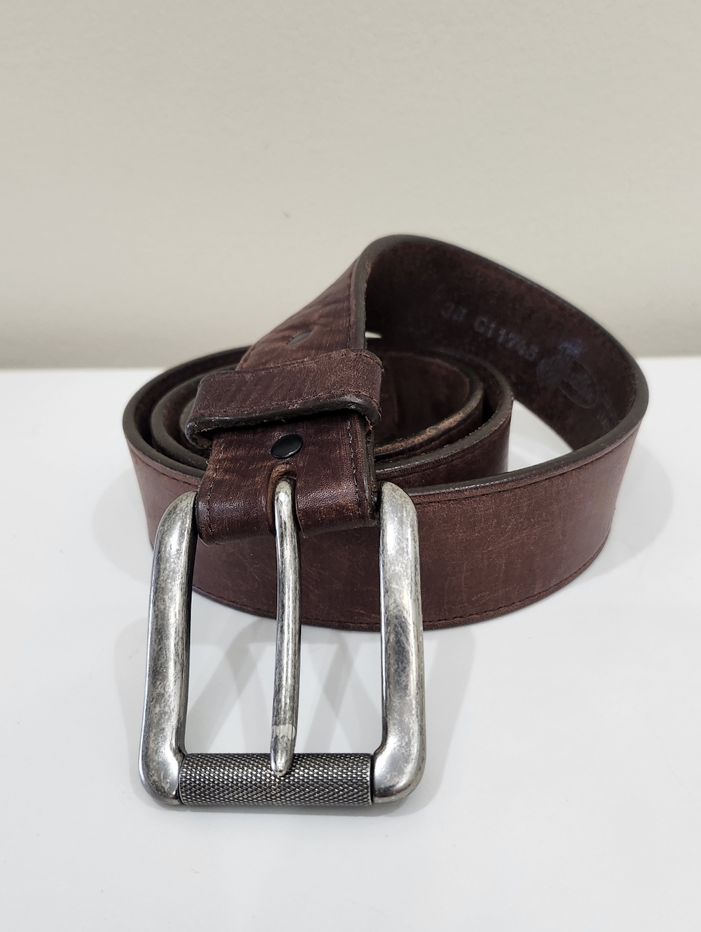 Justin Boots Bent Rail Leather Bomber Belt Brown Men's 38 1.5" Wide C11745